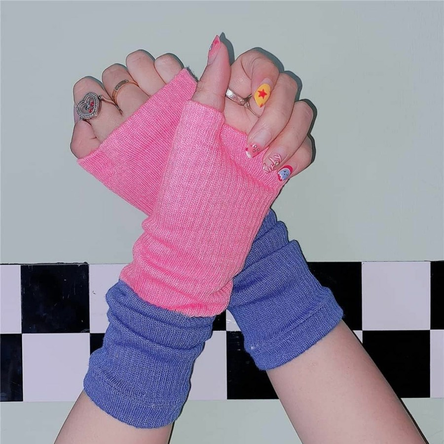 SmilePunk Smilepunk Fingerless Stripe Arm Glove Over Sleeve Kawaii Hip Hop Arm Warmers Knit Sun Protective Cycling Costume Jk Uniform Hot