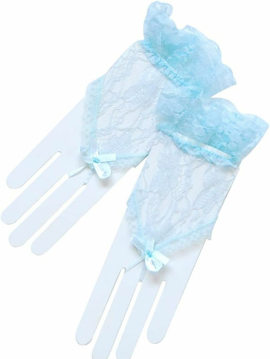 ZaZa Bridal Zaza Bridal Flower Pattern Fingerless Lace Gloves W/Ruffle Wrist Length 2Bl Hot