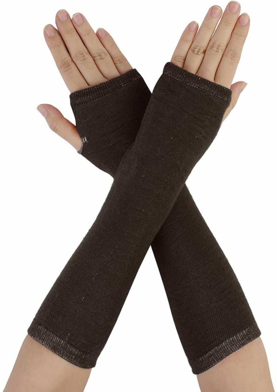 Allegra K Allegra K Ladies Fall Knitted Arm Warmmers Thumbhole Long Fingerless Gloves Pair Hot