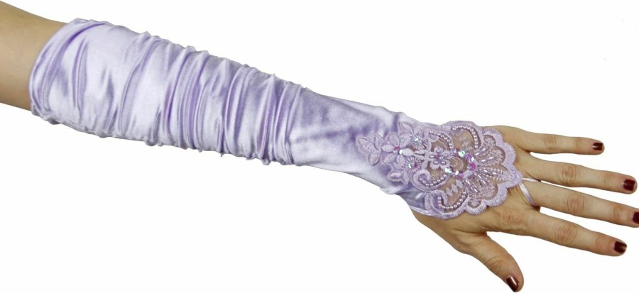 ZaZa Bridal Grace Fingerless Long Gathered And Beaded Gloves, Lavender Wholesale