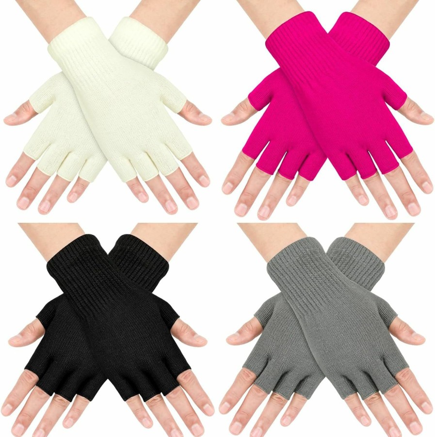 Sumfox Sumfox 4 Pairs Black Fingerless Gloves For Women Men Uni Half Finger Gloves Knit Gloves Winter Stretchy Gloves Wholesale