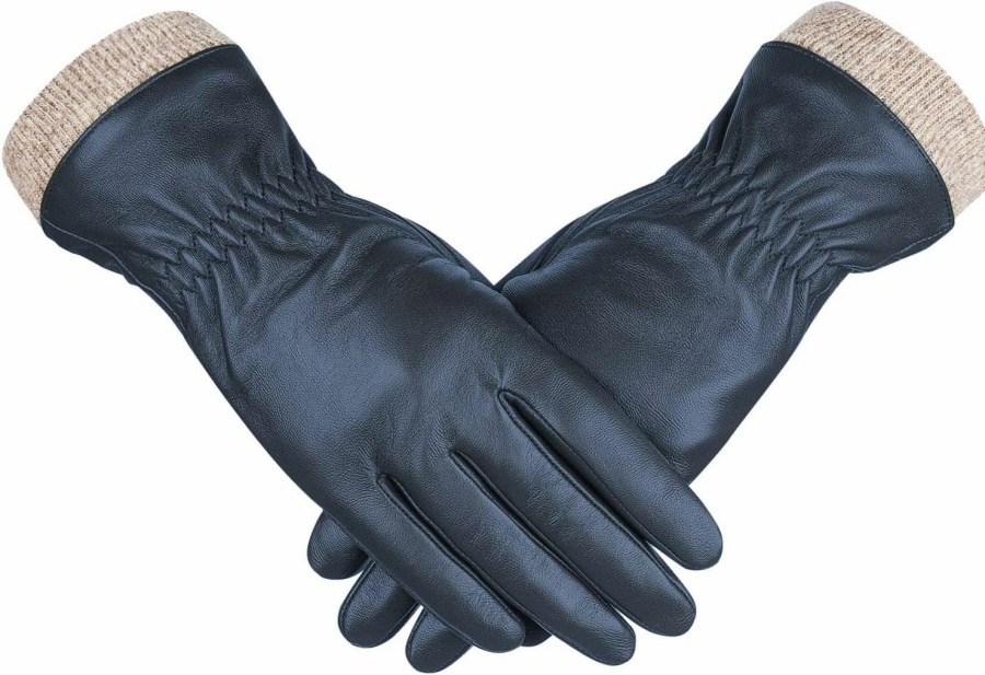 Alepo Alepo Genuine Sheepskin Leather Gloves For Women, Winter Warm Touchscreen Texting Cashmere Lined Driving Motorcycle Dress New