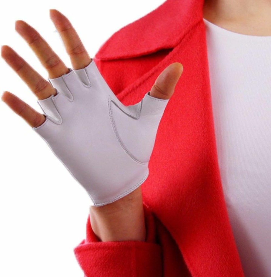 QIN FE Real Leather Fingerless Short Gloves White Lambskin Genuine Sheep Half Finger Online