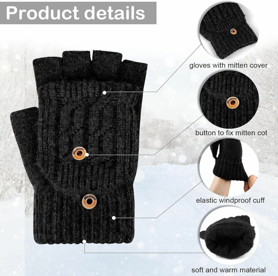 ONESING Onesing 2-3 Pairs Fingerless Gloves For Women Winter Fingerless Mittens With Finger Flap Convertible Mittens For Cold Weather Wholesale