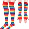 PAFUWEI Pafuwei Rainbow Socks And Long Fingerless Gloves Set,Striped Knee High Socks Rainbow Arm Warmers Women Cosplay Accessories Wholesale