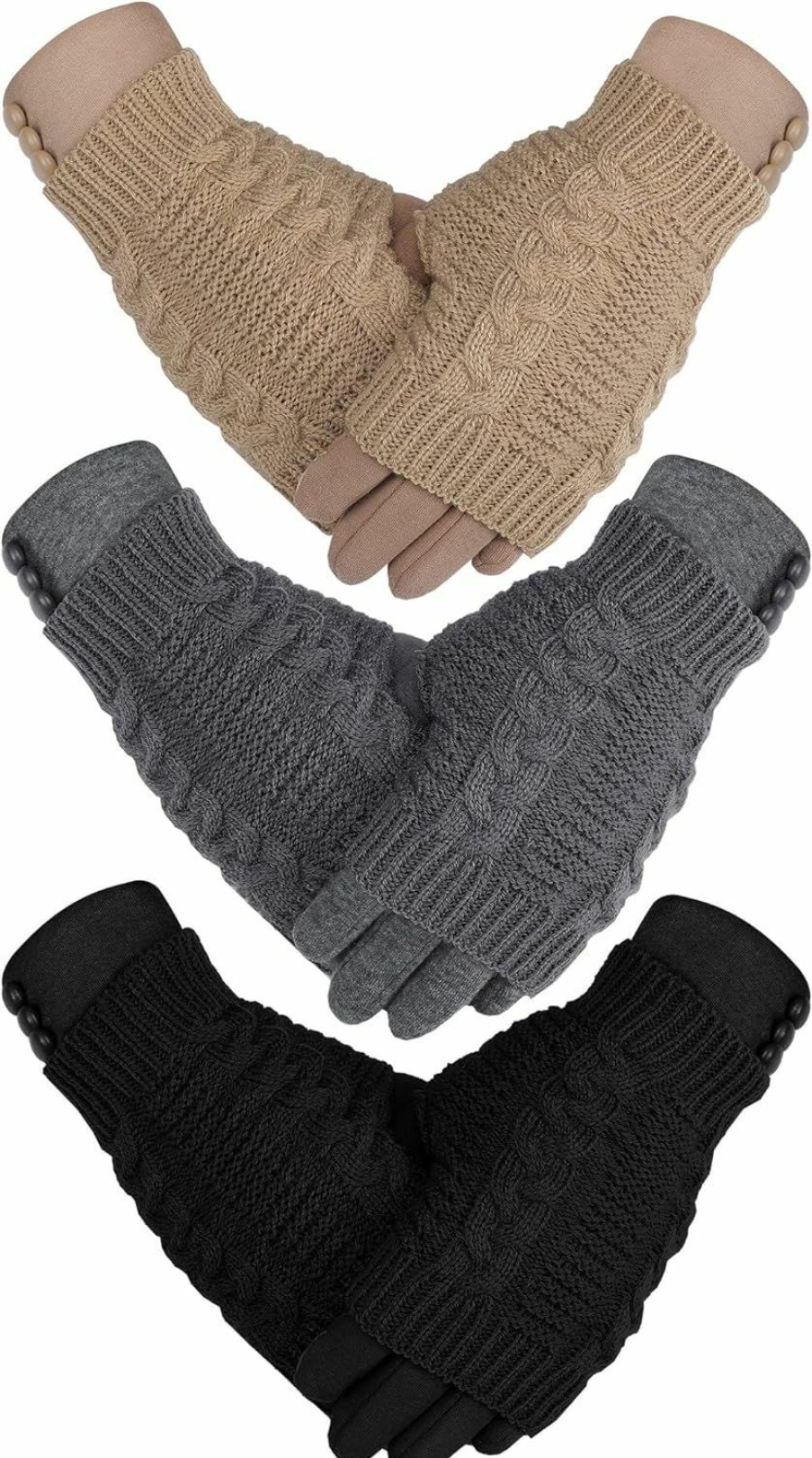 Janmercy Janmercy 6 Pairs Women'S Winter Touch Screen Gloves 2 In 1 Texting Full Gloves And Knit Fingerless Gloves For Cold Weather Best