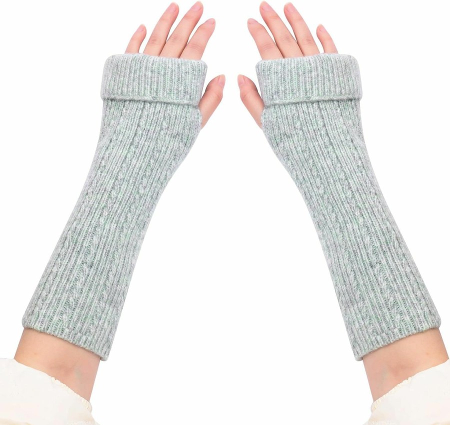 WKF Chunky Wool Winter Warm Cozy Glove, Knitted Arm Warmers, Long Fingerless Gloves… Online