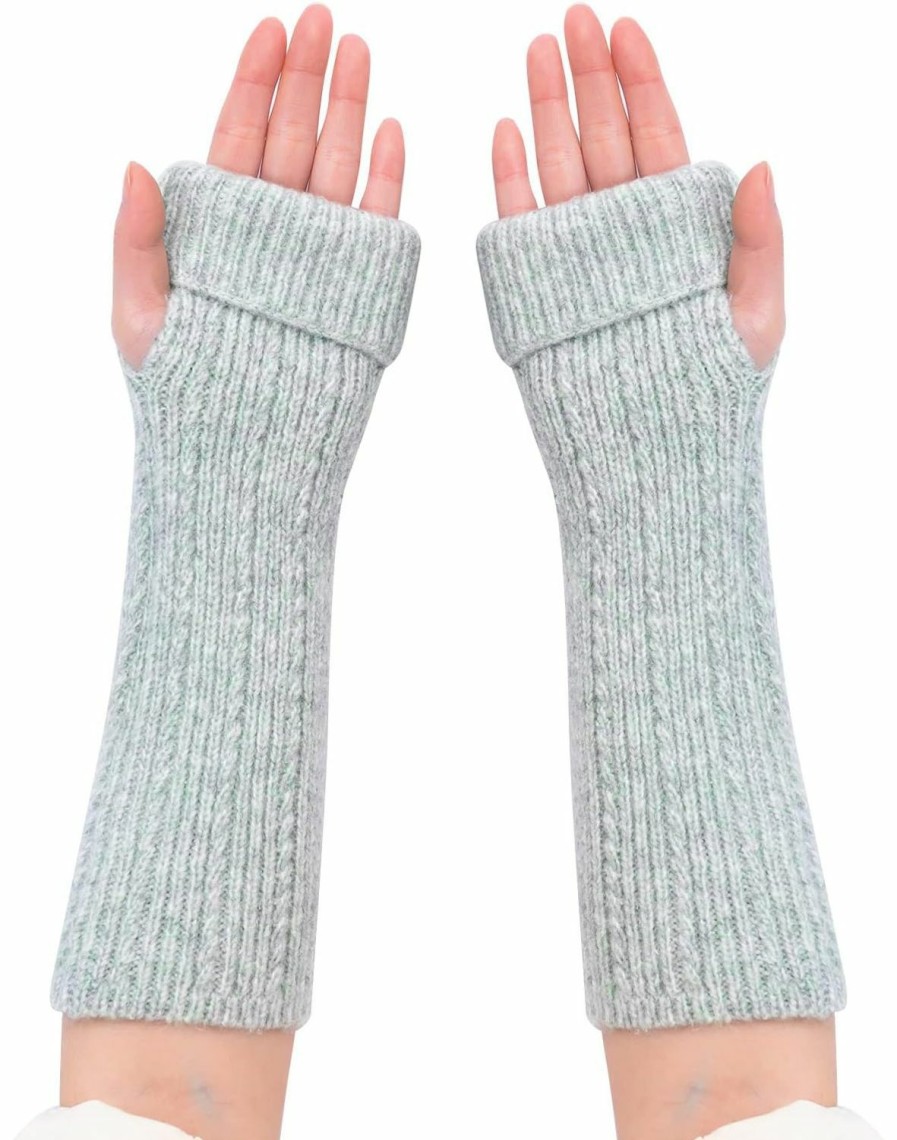 WKF Chunky Wool Winter Warm Cozy Glove, Knitted Arm Warmers, Long Fingerless Gloves… Online