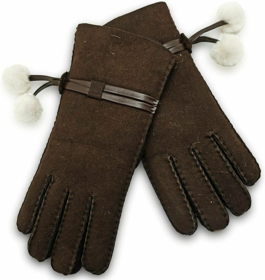 YISEVEN Yiseven Women'S Merino Lambskin Shearling Leather Gloves Furry Balls Best