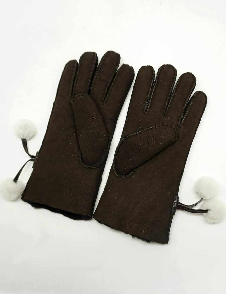 YISEVEN Yiseven Women'S Merino Lambskin Shearling Leather Gloves Furry Balls Best