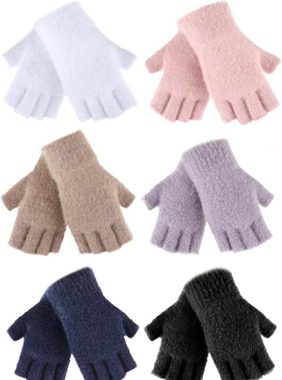 Geyoga 6 Pairs Fuzzy Winter Fingerless Gloves Half Finger Gloves Warm Stretchy Gloves With Finger Holes Women'S Cold Weather Gloves Hot