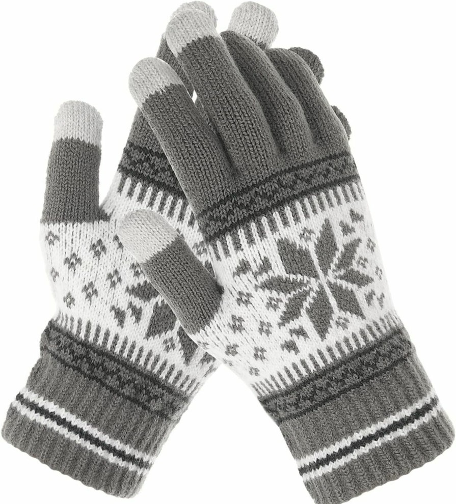 WLLHYF Wllhyf 1Pair Touch Screen Gloves Winter Snow Flower Printing Winter Thick Knitted Gloves Texting Mittens Warm Touchscreen Warm Gloves Mittens For Women Men Christmas Gifts Online