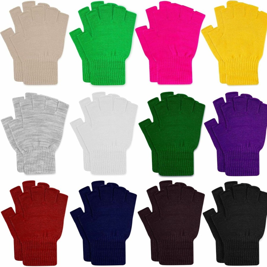 ONESING Onesing 12 Pair Half Finger Gloves Winter Warm Stretchy Knitted Fingerless Gloves Bulk Fingerless Gloves For Men Women Wholesale