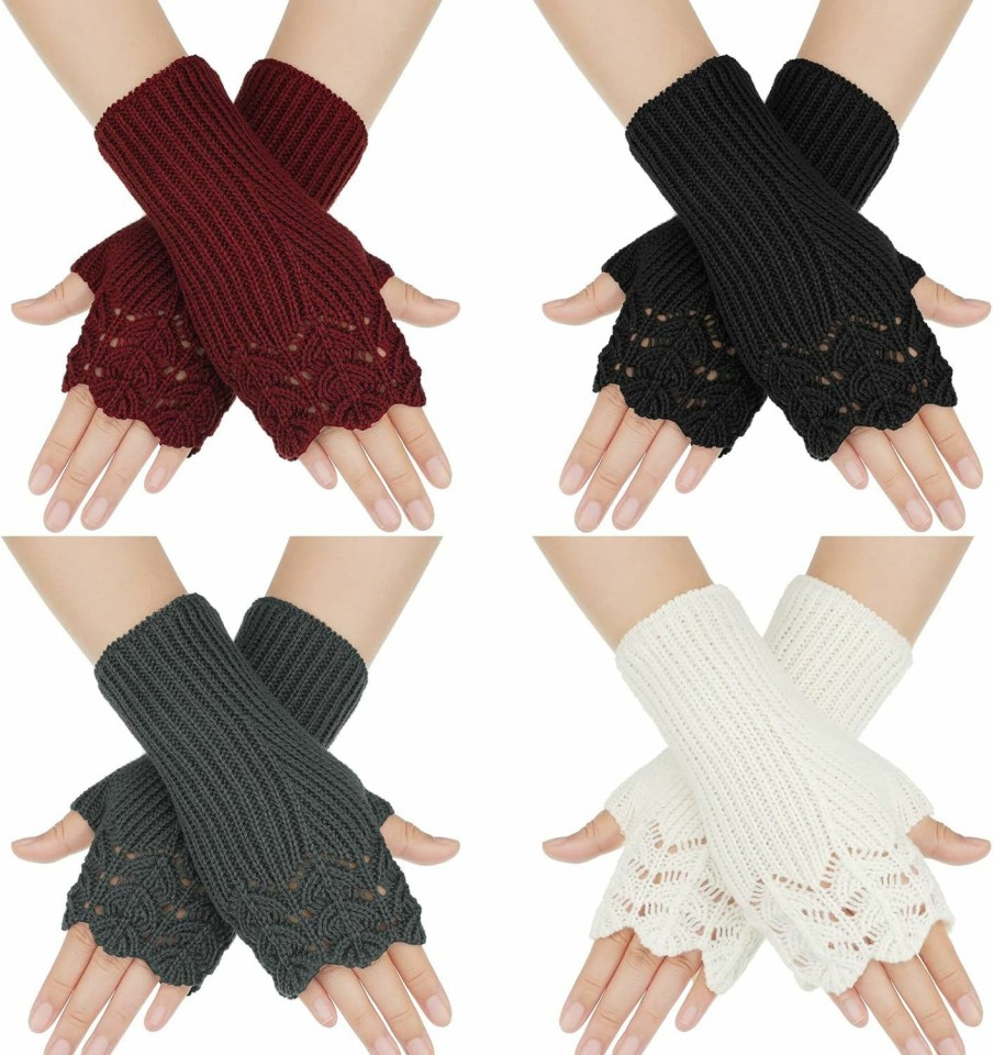 Bencailor Bencailor 4 Pairs Fingerless Gloves Winter Warm Fingerless Mittens For Women Hand Crochet Knit Gloves Open Fingers Online