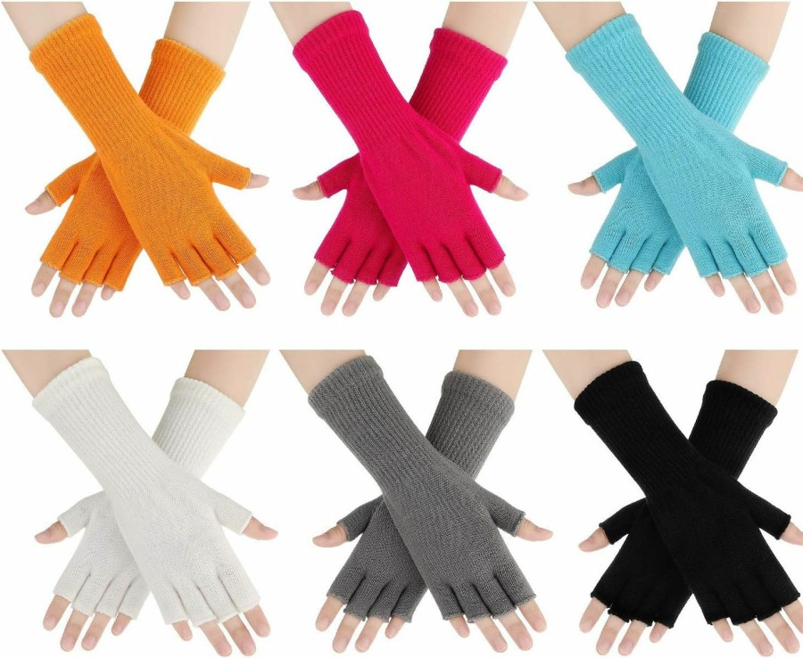 Geyoga 6 Pairs Uni Half Finger Gloves Warm Stretchy Knit Fingerless Gloves 8.6 Inches Soft Gloves For Women Men New