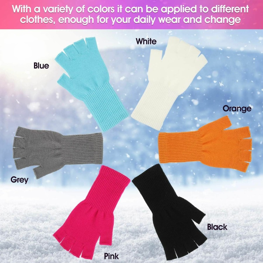 Geyoga 6 Pairs Uni Half Finger Gloves Warm Stretchy Knit Fingerless Gloves 8.6 Inches Soft Gloves For Women Men New