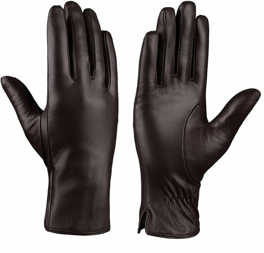 MGGMOKAY Mggmokay Women Leather Gloves Lambskin Touch Screen Winter Warm Gloves Cashmere Lined Best