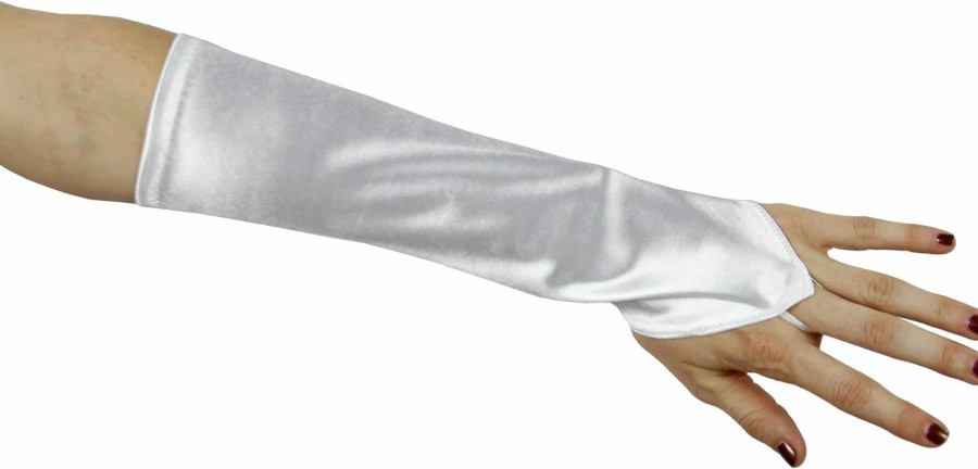 Greatlookz Cinderella Satin Fingerless Elbow Length Gloves, White Hot