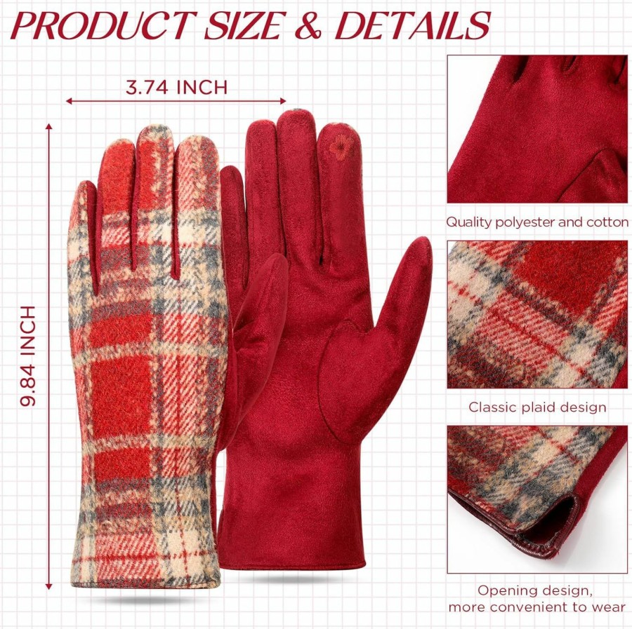 Toulite Toulite 4 Pairs Women'S Winter Gloves Thick Warm Plaid Pattern Gloves Tartan Cold Weather Gloves For Winter Drive Outdoor Wholesale