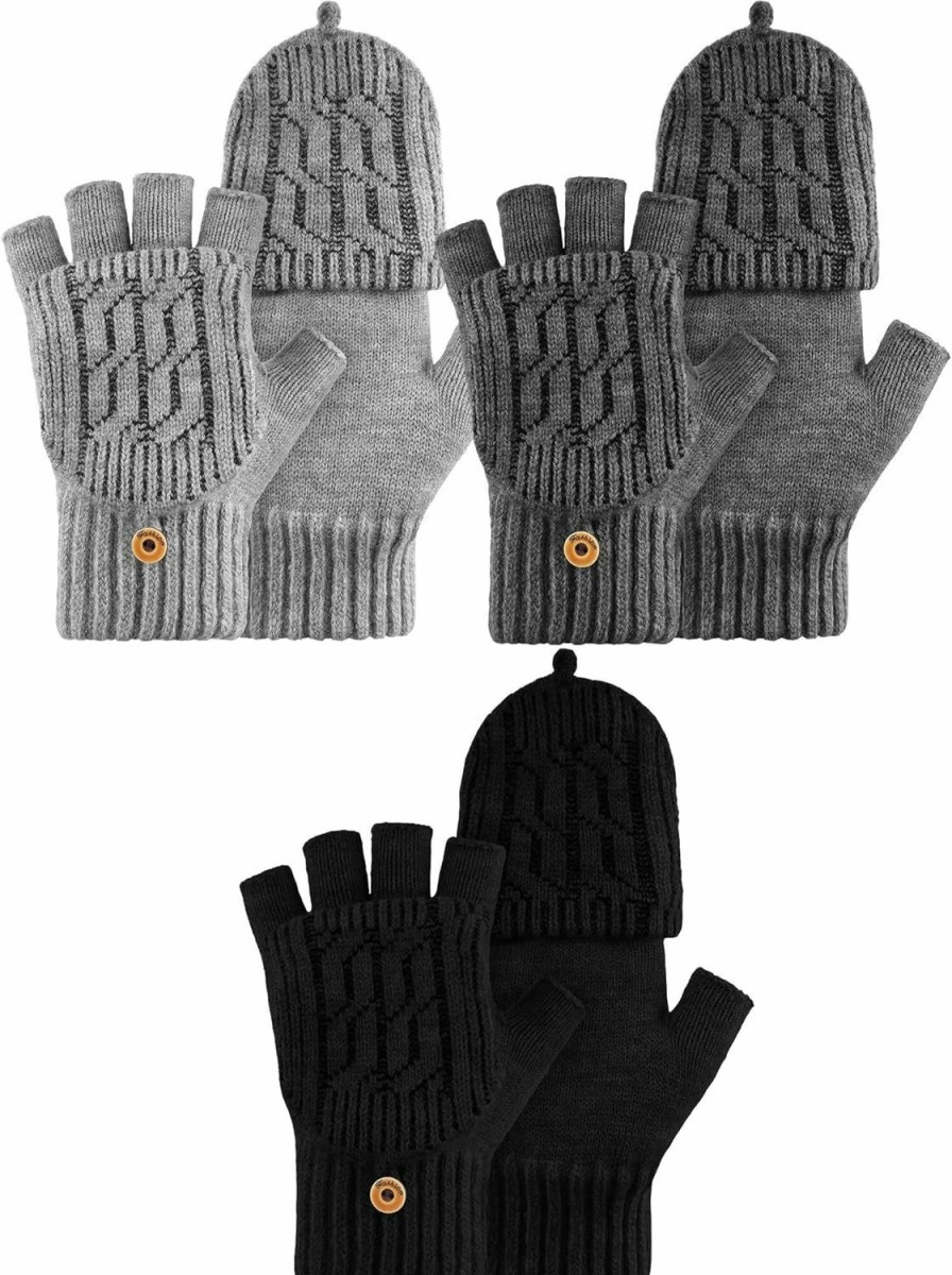 Bencailor Bencailor 3 Pairs Knitted Winter Fingerless Gloves Warm Flip Convertible Mittens Flap Cover Gloves For Women Men Best