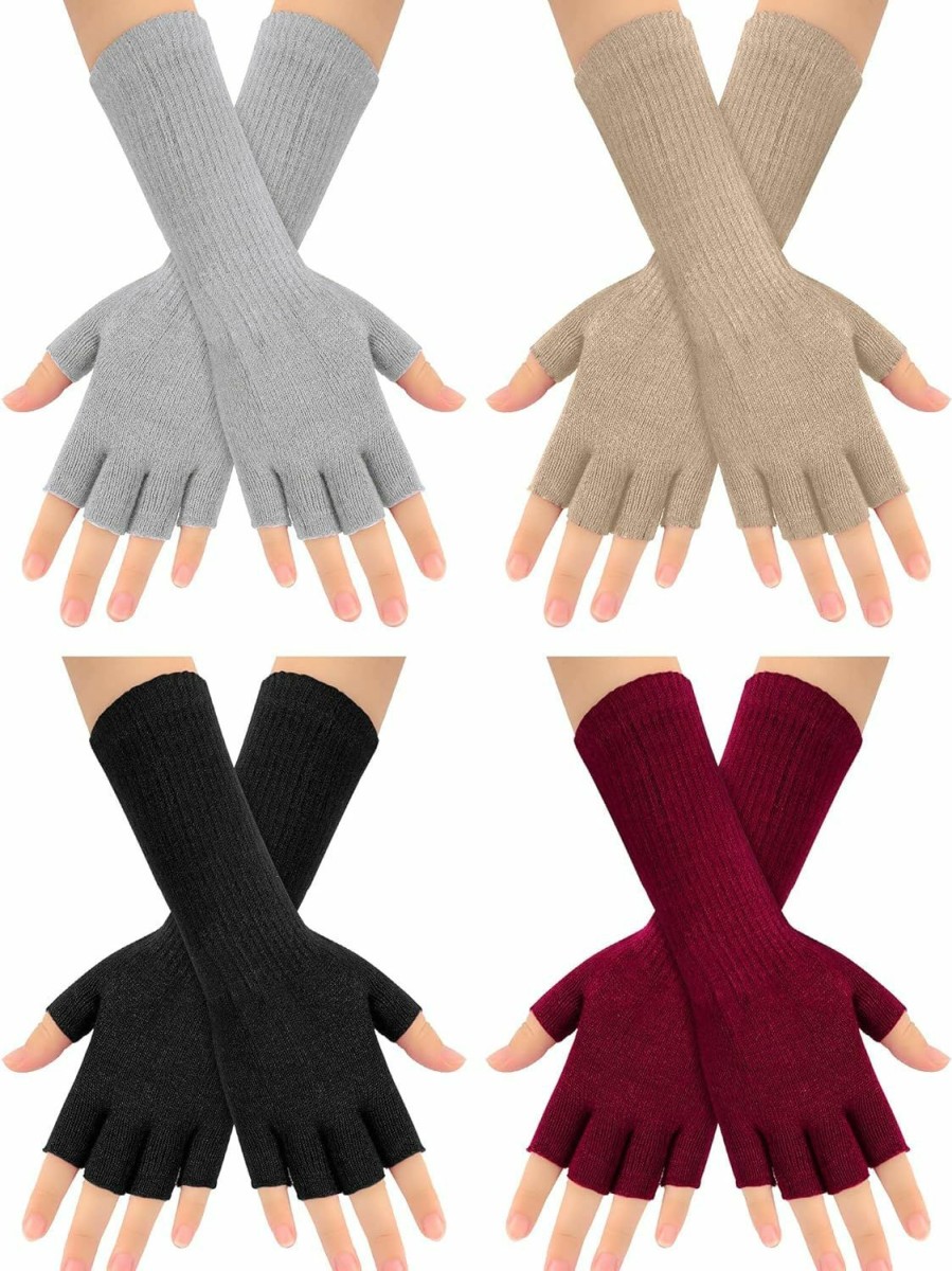 Syhood Syhood 4 Pairs Long Fingerless Gloves 11Inch Winter Knit Arm Warmer Half Finger Gloves Uni New