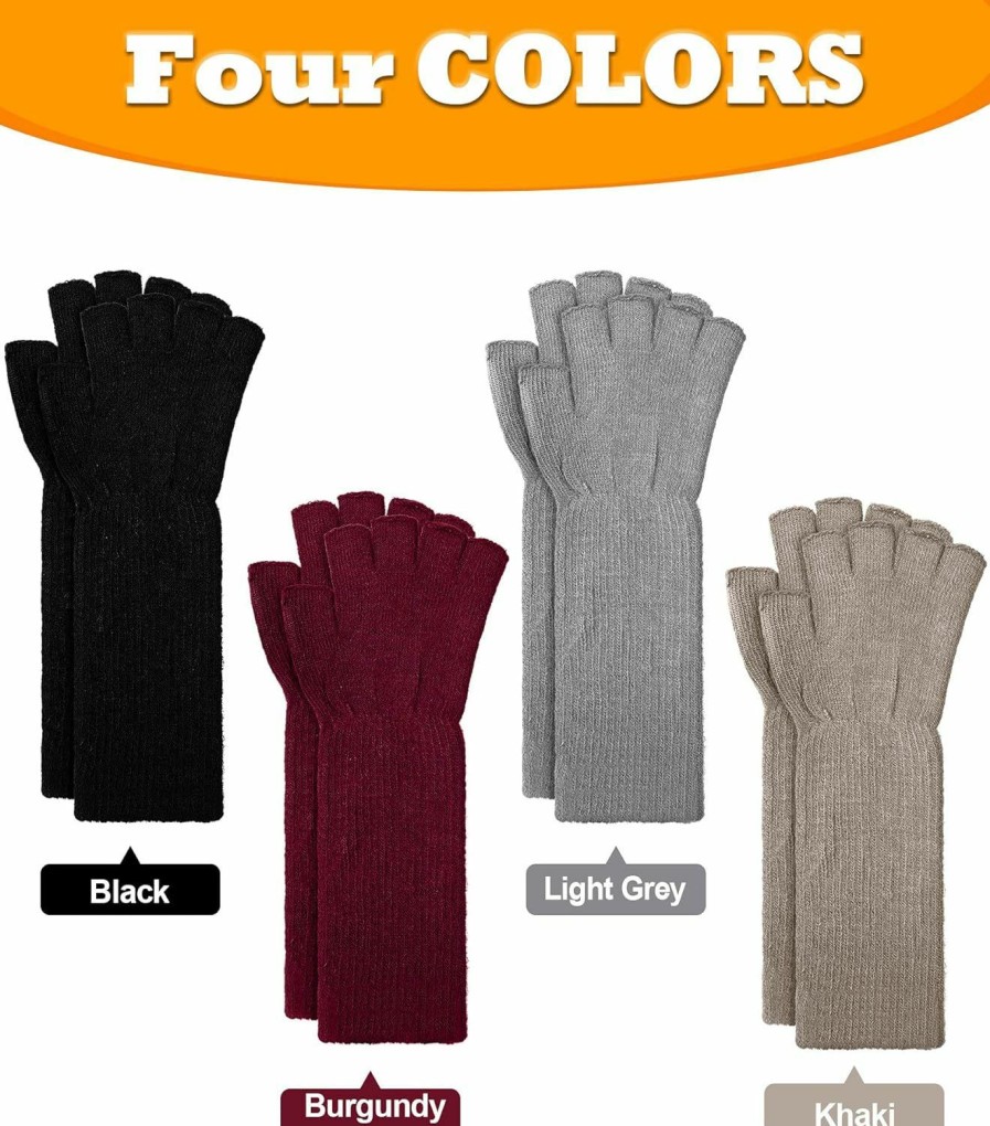 Syhood Syhood 4 Pairs Long Fingerless Gloves 11Inch Winter Knit Arm Warmer Half Finger Gloves Uni New