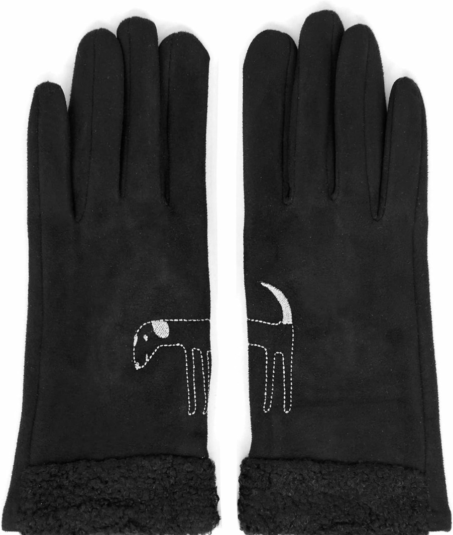 Generic Winter Gloves For Women With Warm Fleece Suede Dog And Cat Embroidery Touchscreen Windproof Gloves Best