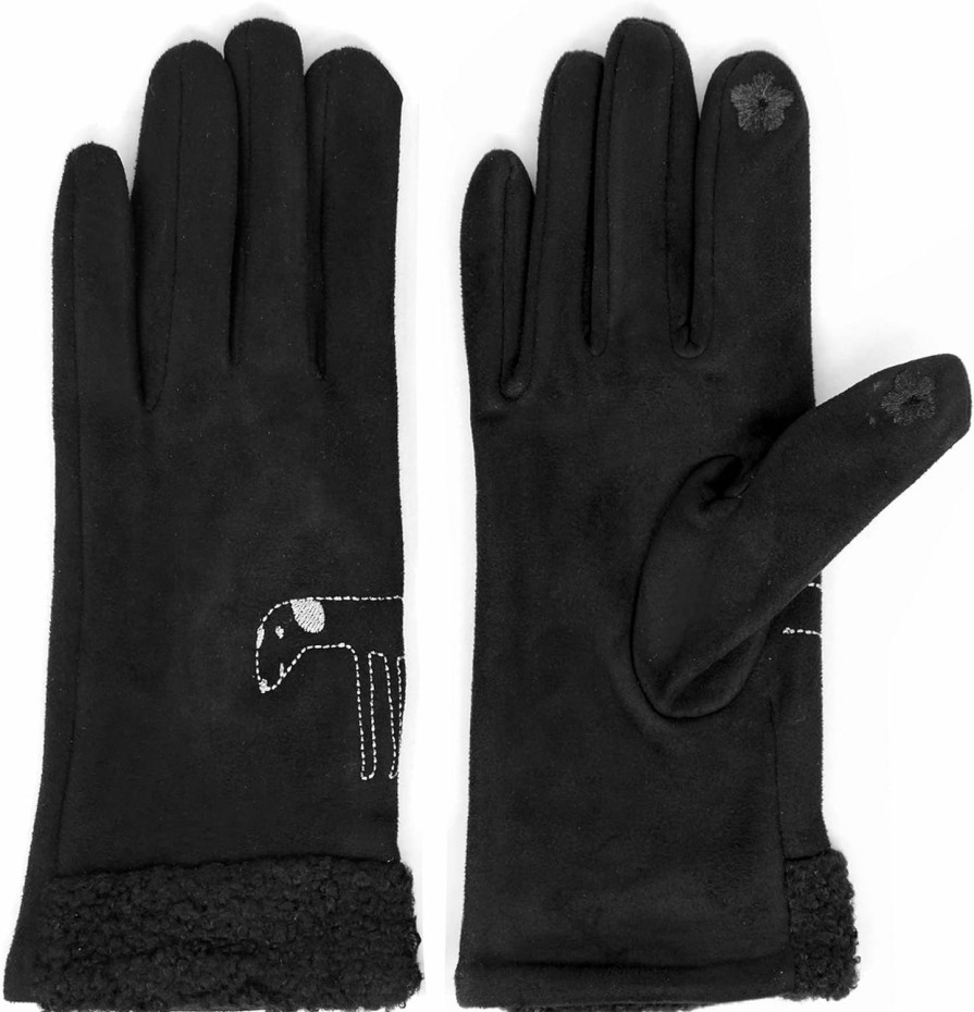 Generic Winter Gloves For Women With Warm Fleece Suede Dog And Cat Embroidery Touchscreen Windproof Gloves Best