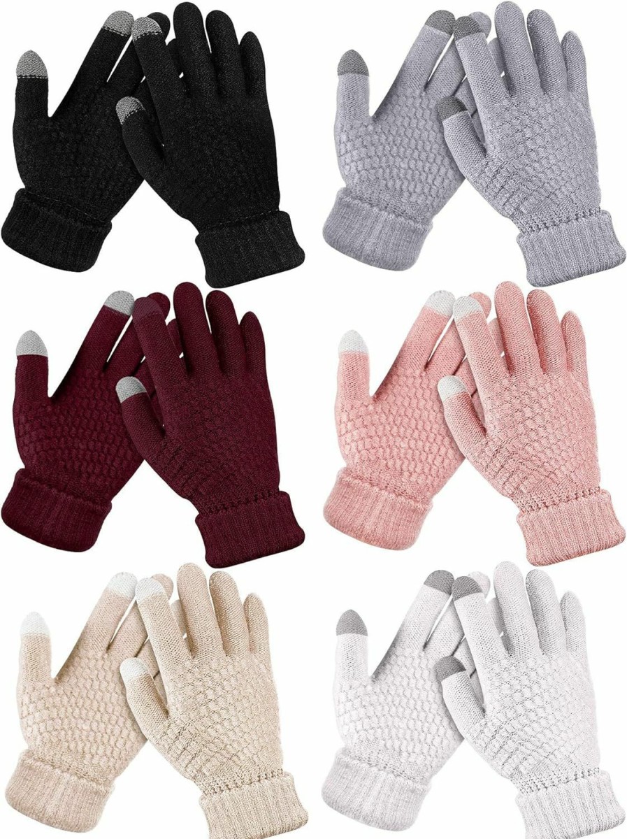 SATINIOR Satinior 6 Pair Women Winter Touch Screen Gloves Warm Fleece Lined Knit Gloves For Women Girl Best