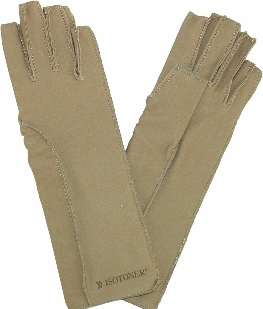 isotoner Isotoner Therapeutic Compression Fingerless Gloves, Large, Camel Tan Hot