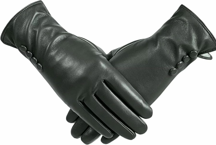 Alepo Alepo Winter Pu Leather Gloves For Women, Warm Thermal Touchscreen Texting Typing Dress Driving Motorcycle Gloves Wool Lining Hot