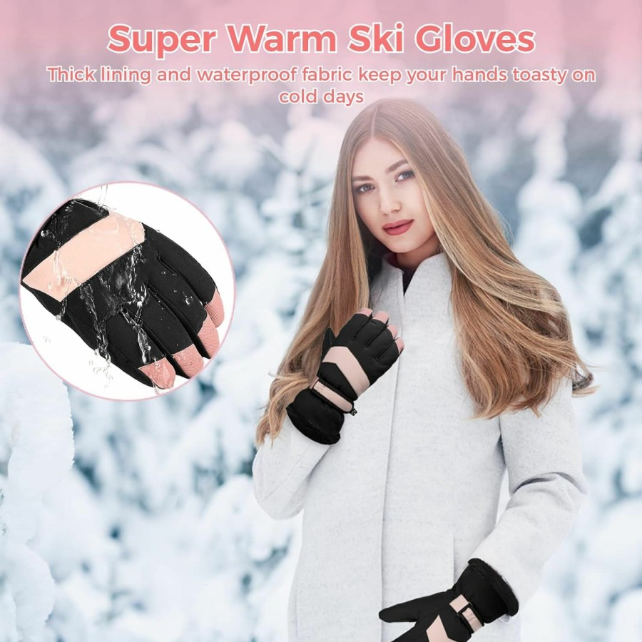 YHomU Yhomu Ski Gloves For Women, Cold-Proof Warm Thick Fleece Gloves, Anti-Skid Touchscreen Winter Gloves With Adjustable Cuffs, Waterproof Snow Gloves For Skiing Hiking Cycling Outdoor Sports New