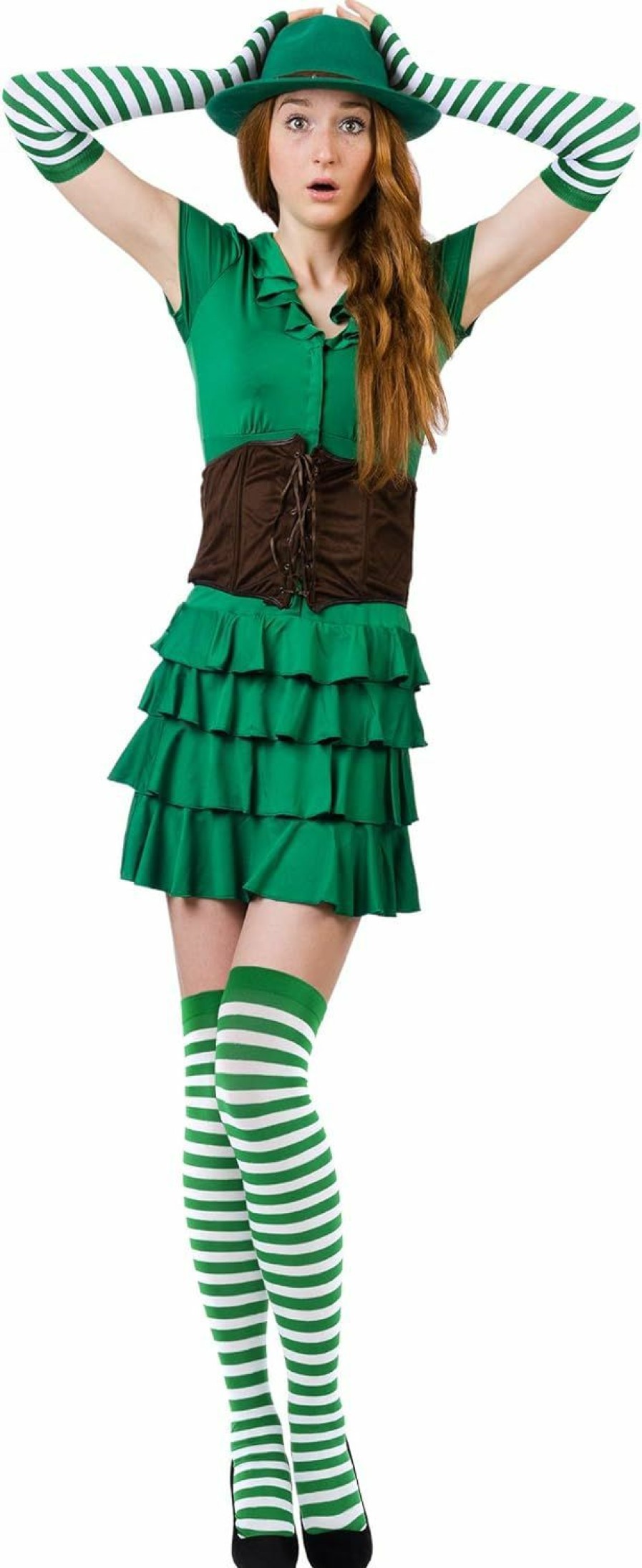 Blulu Blulu St Patrick'S Day Knee High Socks Green Striped Fingerless Gloves Irish Arm Warmers Best