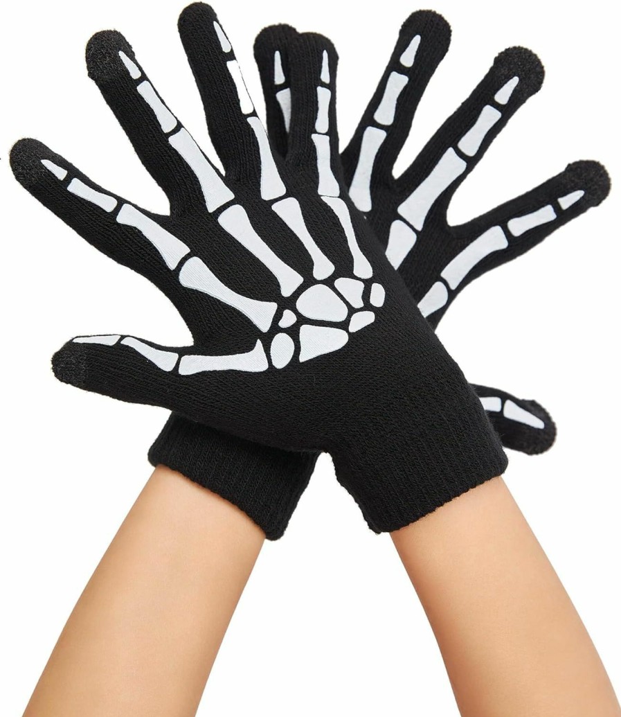 OTPEH Otpeh Skeleton Gloves For Women Kids Winter Warm Fingerless Goth Gloves Glow In The Dark Halloween Costume Emo Accessories Online