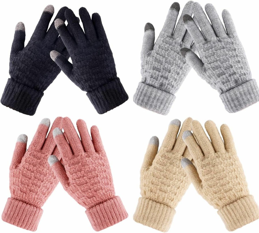 Yafeite 4 Pairs Women'S Touchscreen Winter Gloves - Fashion Knit Mittens With Thick Cuffs For Cold Weather Online