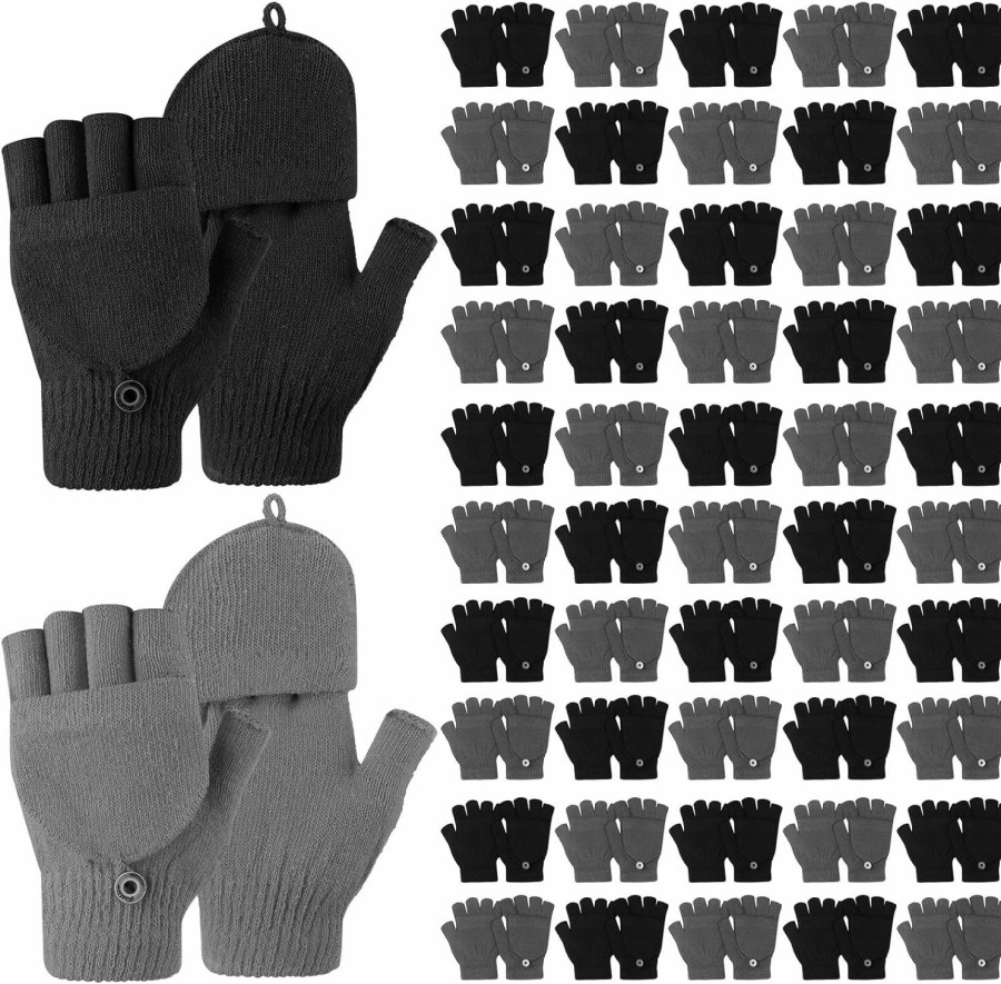 Zhehao Zhehao 50 Pairs Winter Insulation Fingerless Texting Wool Gloves Bulk Warm Knitted Convertible Mittens Flap Gloves Winter For Women Men Driving Hiking Clearance