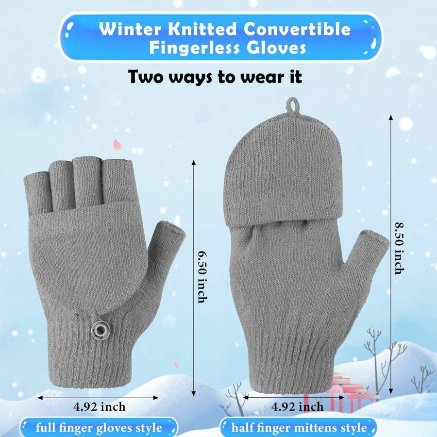 Zhehao Zhehao 50 Pairs Winter Insulation Fingerless Texting Wool Gloves Bulk Warm Knitted Convertible Mittens Flap Gloves Winter For Women Men Driving Hiking Clearance