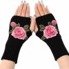 HUSSATOP Hussatop Women Rose Flower Embroidery Winter Fingerless Gloves Crotch Knitted Arm Sleeves New