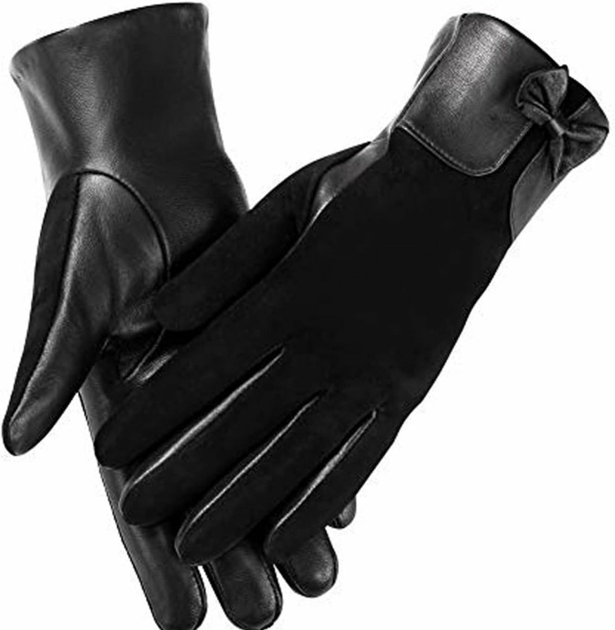 MaxW Winter Womens Leather Gloves Black Touchscreen Sheepskin Gloves Soft Warm Driving Cycling Mitten Wholesale