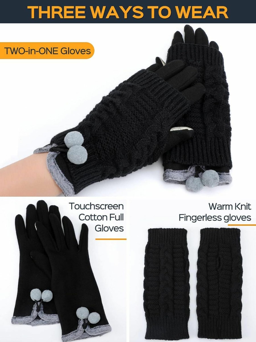 Janmercy 6 Pairs Warm Touchscreen Texting Full Gloves And Winter Knit Fingerless Gloves Arm Warmers 2 In 1 Windproof For Women Girls Wholesale