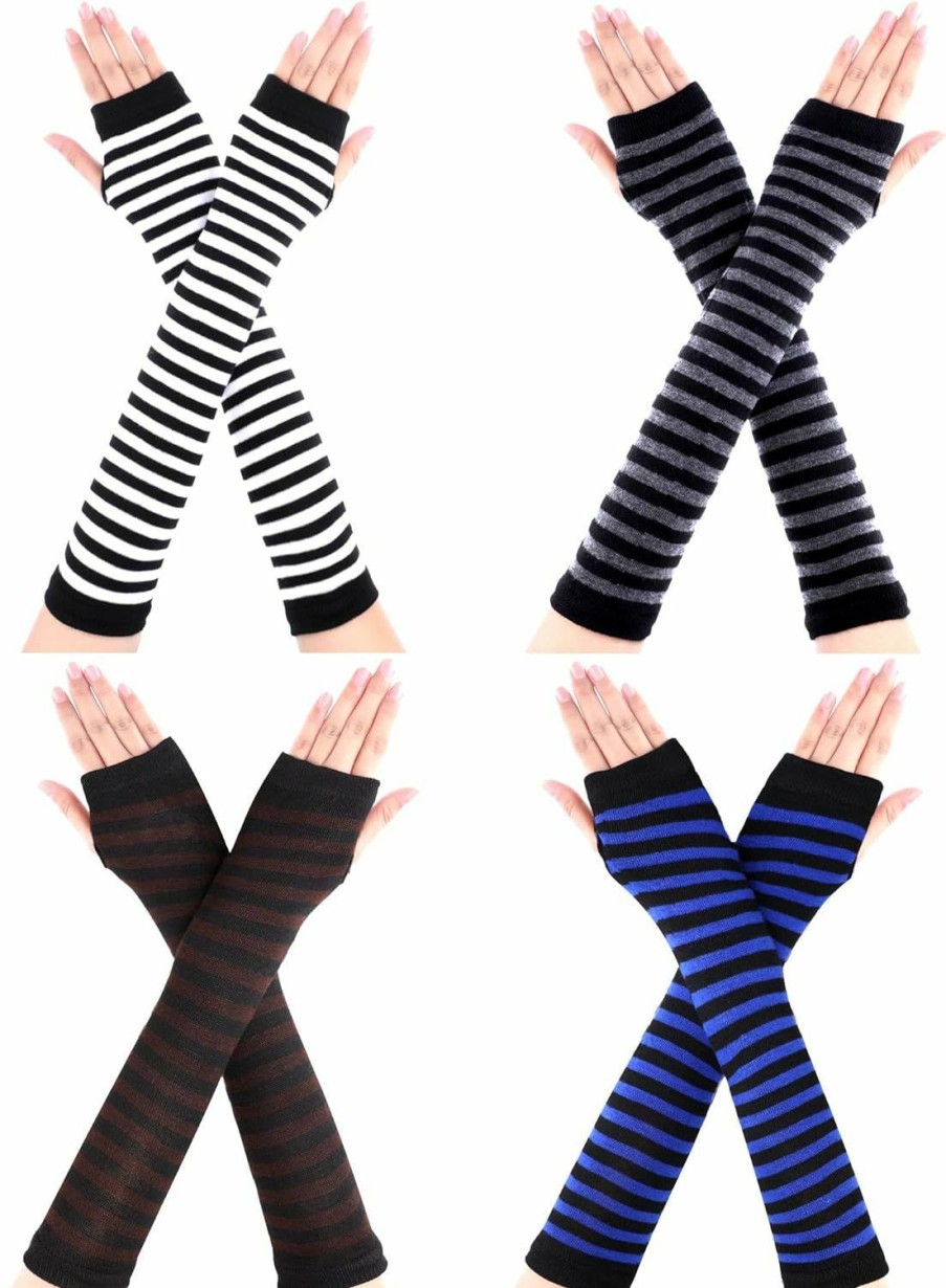 Bememo Bememo 4 Pairs Women Knit Arm Warmers Long Fingerless Gloves Knitted Elbow Length Gloves Thumb Hole Gloves Winter New