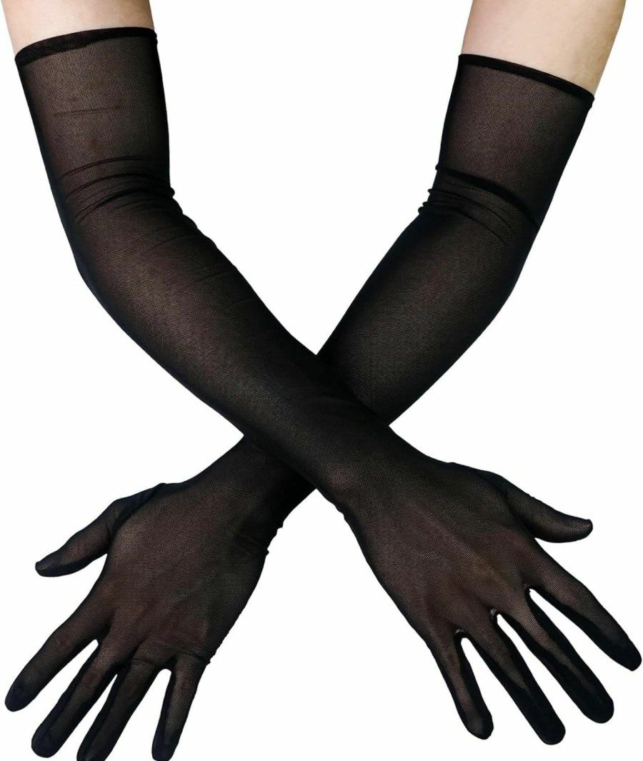 Luwint Luwint 21\" Long Mesh Gloves, Over Elbow Long Tulle Silk Gloves Stretchy Long Sheer Gloves For Opera Halloween Prom (Black) Hot