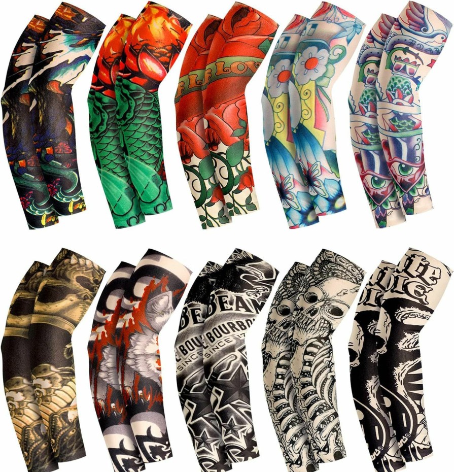 Boao Boao 10 Pairs Men'S Cooling Arm Sleeves Long Fingerless Arm Cover Anti Slip Uv Protection Sun Sports Temporary Tattoo Arm Sleeves (Delicate Pattern) New