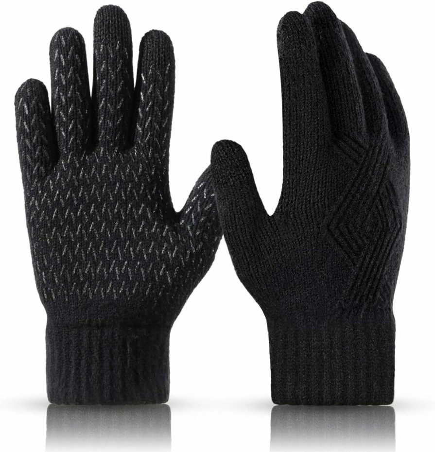 Achiou Achiou Winter Gloves For Men Women, Thicken Touch Screen Gloves, Dual-Layer Knit Lining Warm Gloves For Cold Weather New