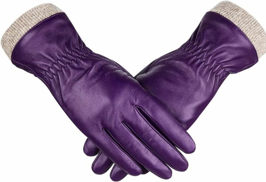 Alepo Alepo Genuine Sheepskin Leather Gloves For Women, Winter Warm Touchscreen Texting Cashmere Lined Driving Motorcycle Dress Gloves (Dark Purple-Xxl) Best