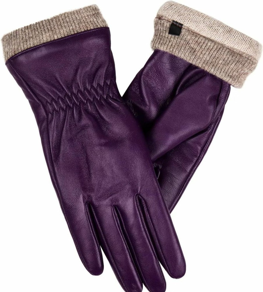 Alepo Alepo Genuine Sheepskin Leather Gloves For Women, Winter Warm Touchscreen Texting Cashmere Lined Driving Motorcycle Dress Gloves (Dark Purple-Xxl) Best