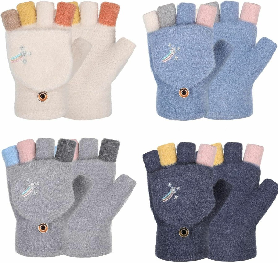 SATINIOR Satinior 4 Pairs Women Fingerless Gloves Winter Flip Gloves Warm Knitted Convertible Mittens Thick Fingerless Mittens With Mittens Cover Rainbow Convertible Gloves For Women Best