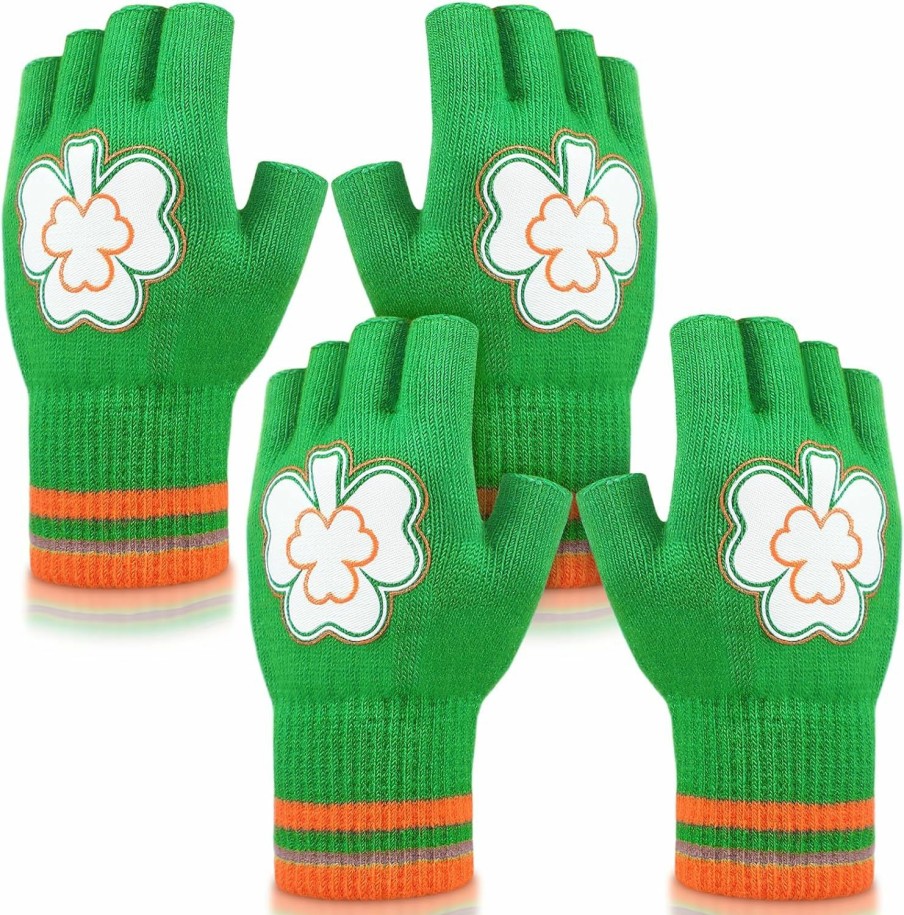 Cutecrop Cutecrop 2 Pairs St. Patrick'S Irish Fingerless Gloves Saint Patricks Day Accessories Running Gloves For Men And Women Wholesale