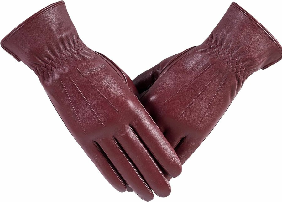 Kebesu Winter Womens Fashion Leather Gloves Warm Cashmere Lining Touchscreen Texting Windproof Driving Gloves Wholesale