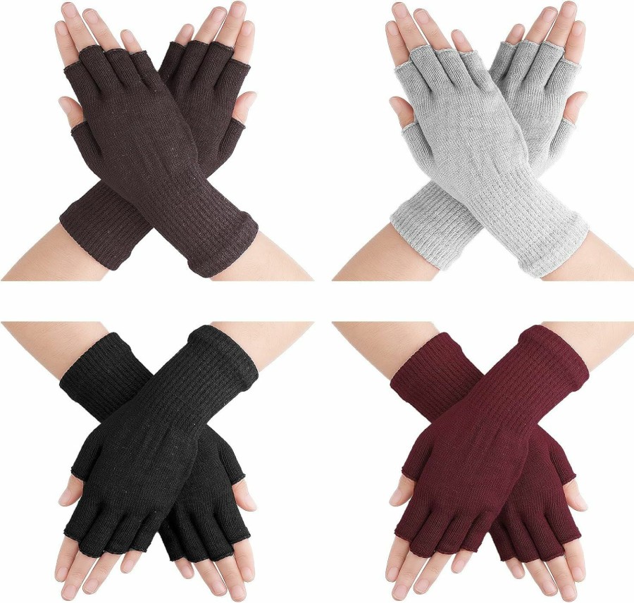 Yolev 4 Pairs Women'S Fingerless Gloves Winter Half Finger Gloves Warm Knitted Gloves For Cold Weather For Men And Women Clearance